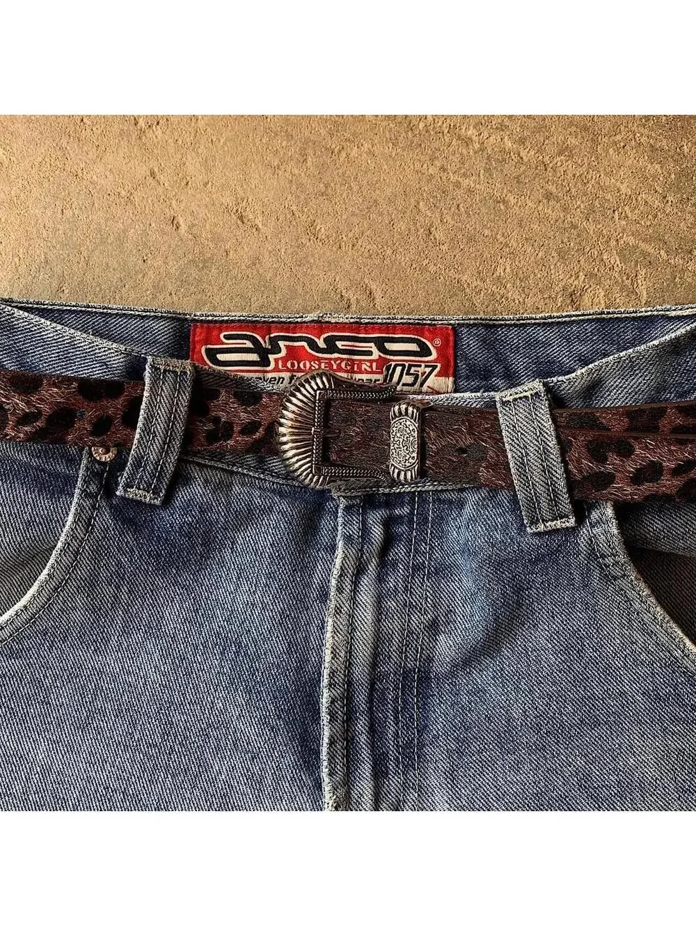 Vintage y2k Cyber style Brown Cheetah Fur American Western boho indie belt